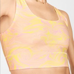 Fabletics Harlow Reversible Medium Impact Sports Bra Marble Lemon Creme Pink XS
